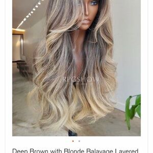 Deep Brown with Blonde Balayage Long Layered Women's Wig